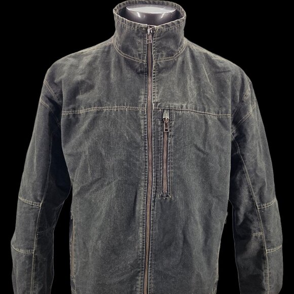 Kuhl Jacket Black FadeVintage Patina Dye Canvas Fleece Burr Lined Zip Men XLarge - Picture 1 of 15